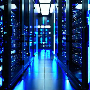 Server rack with blue light (glow:1.36)