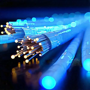 Close-up Of Fiber Optic Cables With Close-up Blue