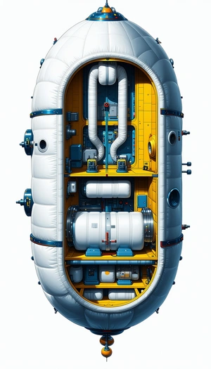 A Large White And Yellow Spacecraft Is Shown In A 3d View