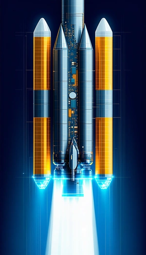 A Space Shuttle Is Shown In A Blue And Orange Color Scheme