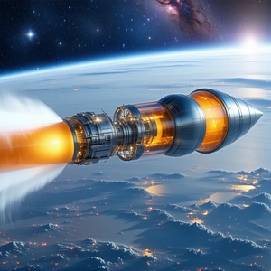 A Space Shuttle Is Flying Through The Sky, Leaving A Trail Of Smoke Behind It