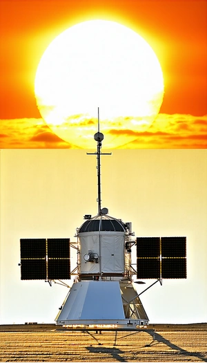 A Large Satellite Dish With A Sun Shining Brightly In The Background