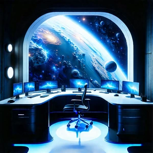 (futuristic:1.29) (digital:1.17) Workspace With Image, There