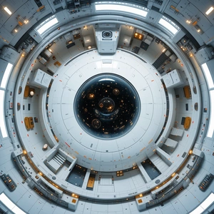 The Image Is A Close-up Of A Large, Round, White Structure With A Black Center