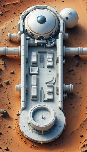 In This Image, There Is A Large White Space Station With A Circular Room In The Middle