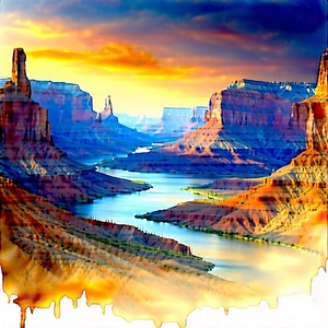 Nature Watercolor Painting: Canyon During Golden Hour With Beautiful Landscape