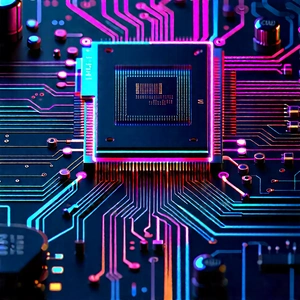 Circuit board with neon accents