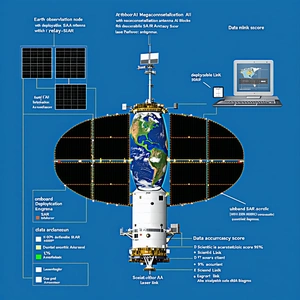 A Diagram Is Displayed On A Blue Background, Showing The Different Parts Of A Satellite