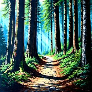 Nature Pastel Drawing: Path through redwood forest
