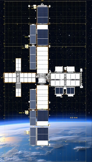 A Large Space Station With A White And Black Color Scheme