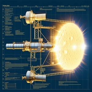 The Image Is A Futuristic Drawing Of A Space Station With A Large Sun In The Center