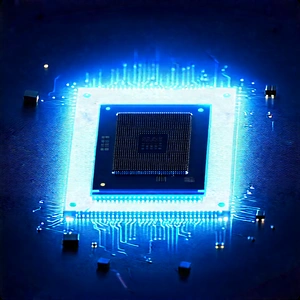 Microchip With Blue Light Glow With Close-up Computer