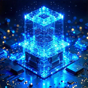 Quantum Computer With Blue Light Glow With Futuristic, Blue,