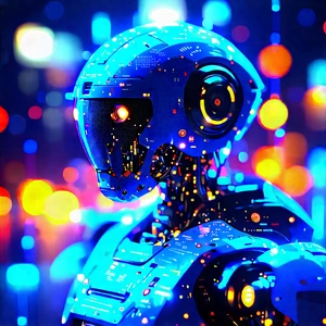 Robot With Holographic Projection With Futuristic Robot