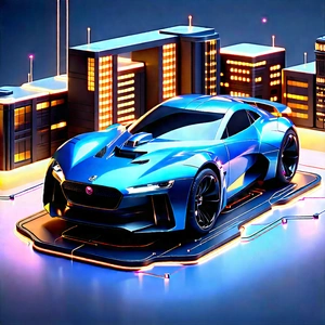 Automotive Technology In Tech Office With Futuristic Blue