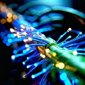 Close-up Of Fiber Optic Cables With Close-up Blue