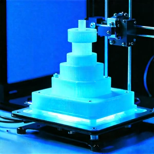 3d printer with blue light glow