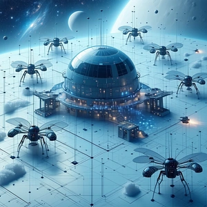 In This Image, There Is A Futuristic City With A Large Dome-shaped Building At Its Center