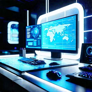 Futuristic Digital Workspace With Image, There