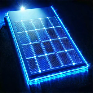 Solar Panel With Blue Light Glow With Blue Light