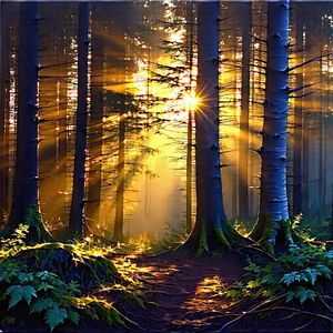 Nature Pencil Sketch: Forest Scene During Golden Hour With Serene Forest