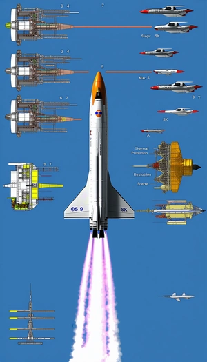 A Space Shuttle Is Shown In A Diagram, With A Rocket Booster Attached To The Bottom