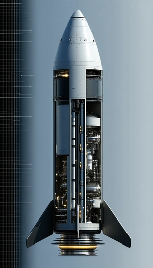 A Rocket Is Shown In A Close-up View, With Its Engine And Fuel System Visible
