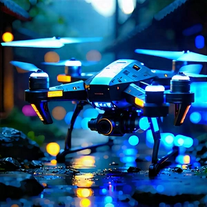 Drone With Data Visualization With Blue Black