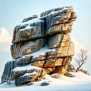Nature Blender Artwork: Rock Formation In Winter Snow With Large Rock