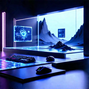 Futuristic Digital Workspace With Computer Desk