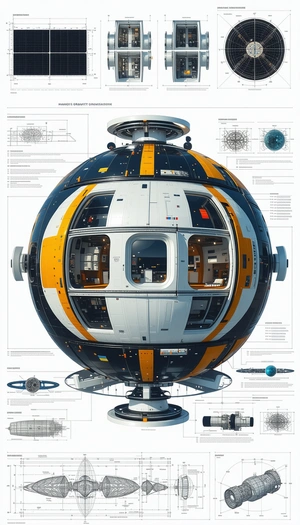 A Large, Round, White And Yellow Spacecraft Is Shown In A Diagram