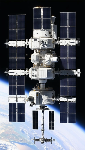 A Large Space Station With A White And Silver Color Scheme