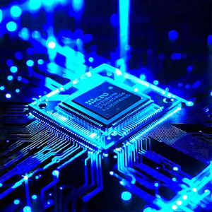 Microchip With Blue Light (glow:1.34) With Close-up Computer