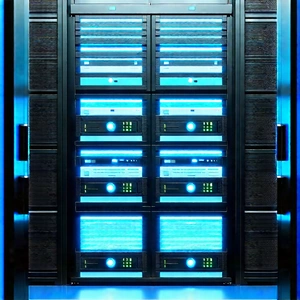 Server rack with blue light glow