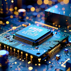 Close-up Of Electronic Circuit With Close-up Computer