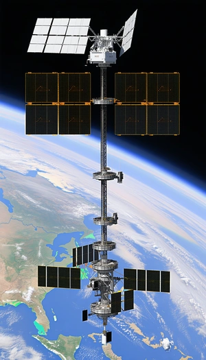 A Large Satellite Is Mounted On A Tower, Which Is Connected To A Space Station