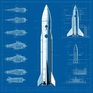 A Blue And White Space Shuttle Is Shown In A Detailed Drawing