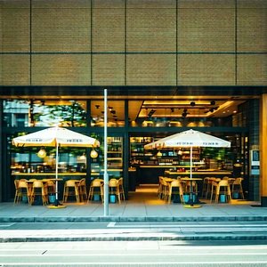 Urban Tilt-shift Photography: Urban Street With Outdoor Seating With Restaurant Large
