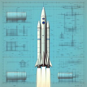 A Space Shuttle Is Shown In A Blue And White Drawing, With The Shuttle Being The Main Focus