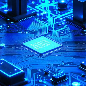 Circuit board with blue light (glow:1.1)
