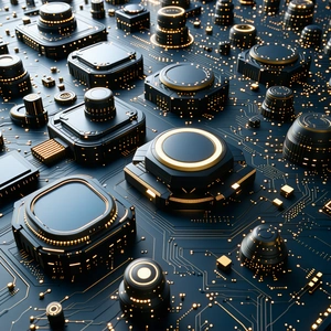 The image is a close-up of a computer circuit board with many elect...