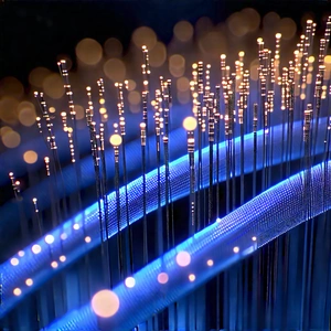 Close-up Of Fiber Optic Cables With Close-up Blue