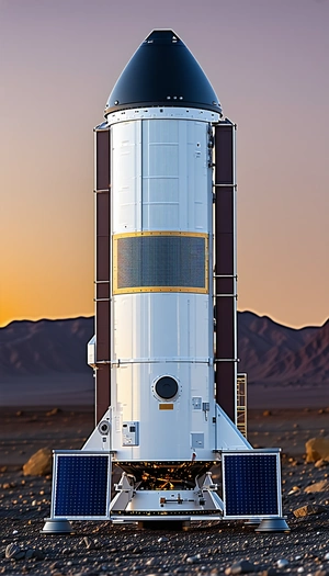 A Large White Rocket Ship, Possibly A Space Shuttle, Sitting On A Rocky Terrain