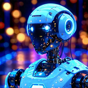 Robot With Holographic Projection With Futuristic Robot