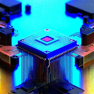 Microchip with blue light glow