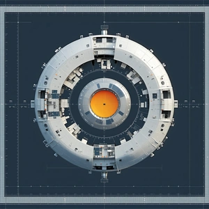 The Image Is A 3d Model Of A Large, Circular Structure With A Central Hole