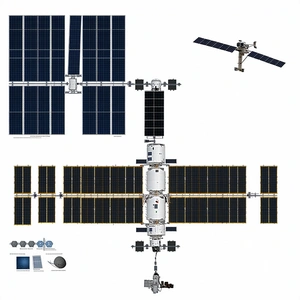The Image Is A Detailed Illustration Of A Space Station, Including A Space Shuttle And A Satellite