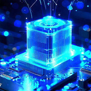 Quantum Computer With Blue Light Glow With Blue White