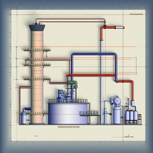 The Image Is A Detailed Drawing Of A Chemical Plant, Showing The Various Components Of The Plant
