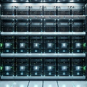 Server rack with (digital:1.19) particles